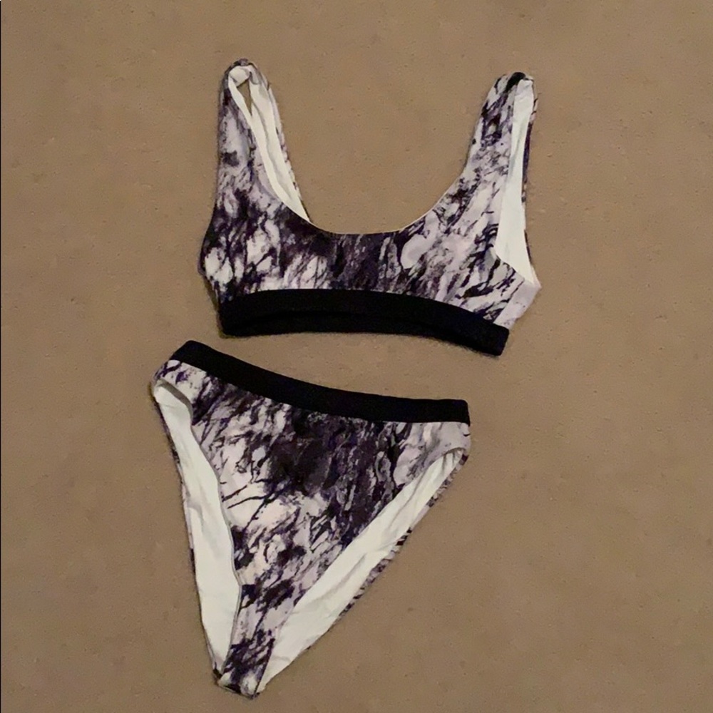 Black & White Marble Rave Two Piece Set High Waist